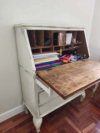 Mueble Buró Antiguo Madera Blanco