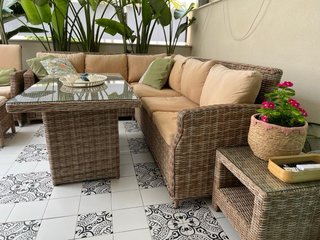 Conjunto Muebles Jardín Ratán y Cristal