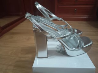 Sandalias Plataforma número 39 Mujer Plata. Tacón