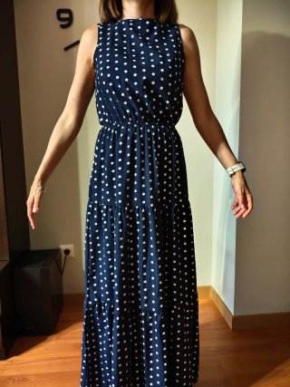 Vestido largo lunares azul y blanco
