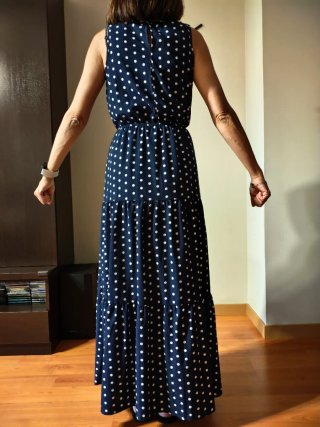 Vestido largo lunares azul y blanco