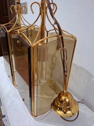 Coppia Lampadari Vintage Mid-Century Vetro e Metal