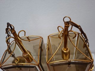 Coppia Lampadari Vintage Mid-Century Vetro e Metal