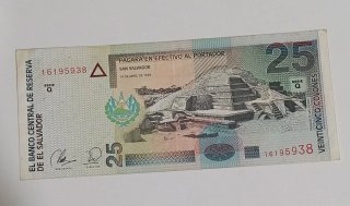 Billete 25 Colones El Salvador 1999