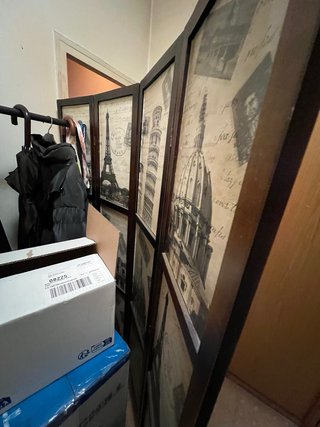 Biombo decorativo con vistas de París y Roma