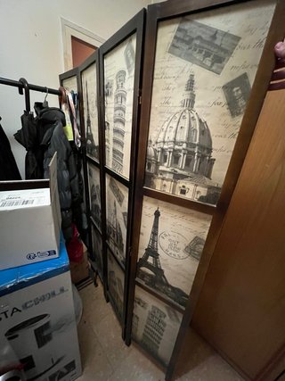Biombo decorativo con vistas de París y Roma