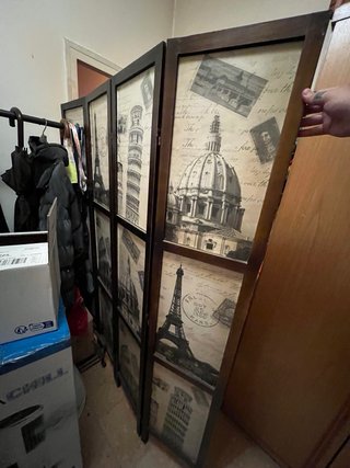 Biombo decorativo con vistas de París y Roma