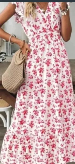 Vestido largo floral blanco y rosa Talla S