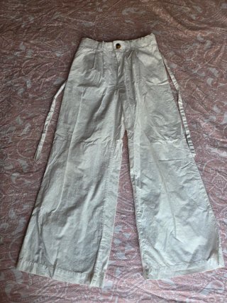 Pantalón Okaidi Lino Blanco Estampado Flores
