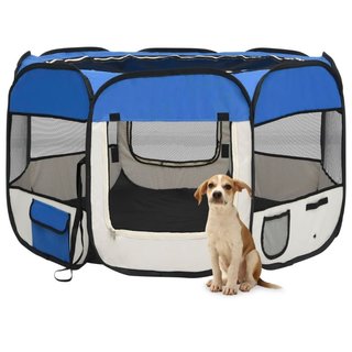 Box per Cani Gatti Pieghevole con Borsa Trasporto Blu