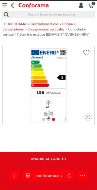 Congelador vertical BENAVENT CVBHE8448W.