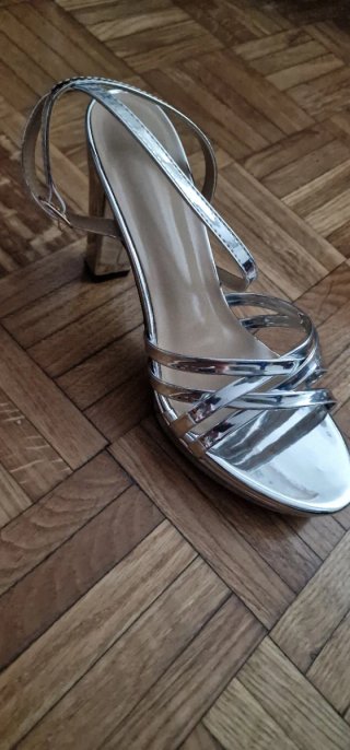 Sandalias Plata Tacon Bloque Talla 38