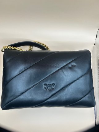 Borsa Pinko Nera con Logo Uccelli Oro