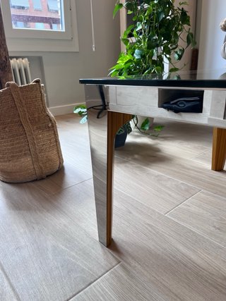 Mesa de salón cristal templado y madera