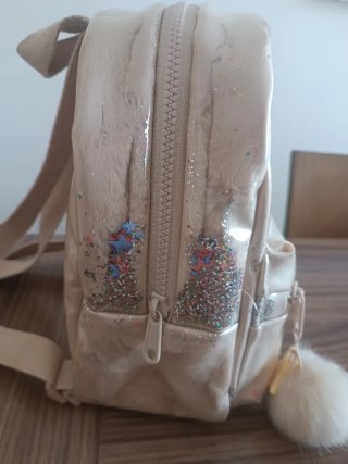 Mochila niña beige con purpurina