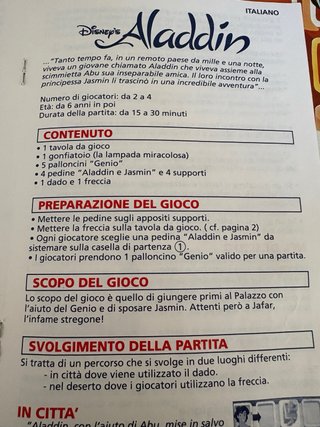 Gioco da tavolo Disney Aladdin anni '90