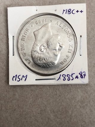 Moneda Alfonso XII 1885 de plata  Diámetro 37mm