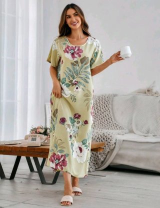 Vestido largo estampado floral 100% viscosa.