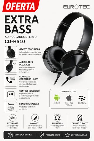 Auriculares Eurotec CD-HS10 Extra Bass