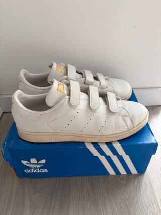 Zapatillas Adidas Stan Smith Velcro Blancas Dorada