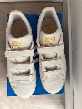 Zapatillas Adidas Stan Smith Velcro Blancas Dorada
