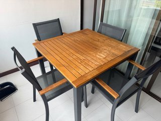 Mesa y 4 Sillas Terraza Madera y Metal