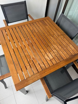 Mesa y 4 Sillas Terraza Madera y Metal