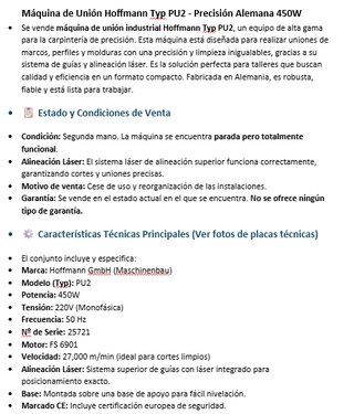 Máquina Unión Hoffmann PU2