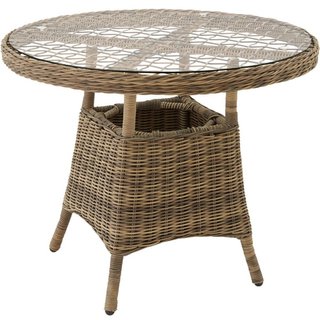 Tavolo da giardino in rattan e alluminio con piano in vetro