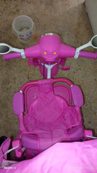 Bicicleta, correpasillos Moto Rosa con Capota