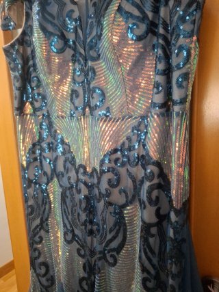 Vestido de fiesta lentejuelas azul y plata