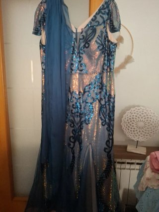 Vestido de fiesta lentejuelas azul y plata