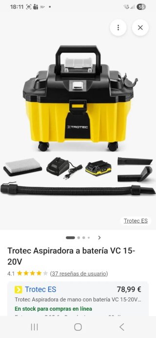 Aspirador Trotec VC 15-20V Batería. Con factura