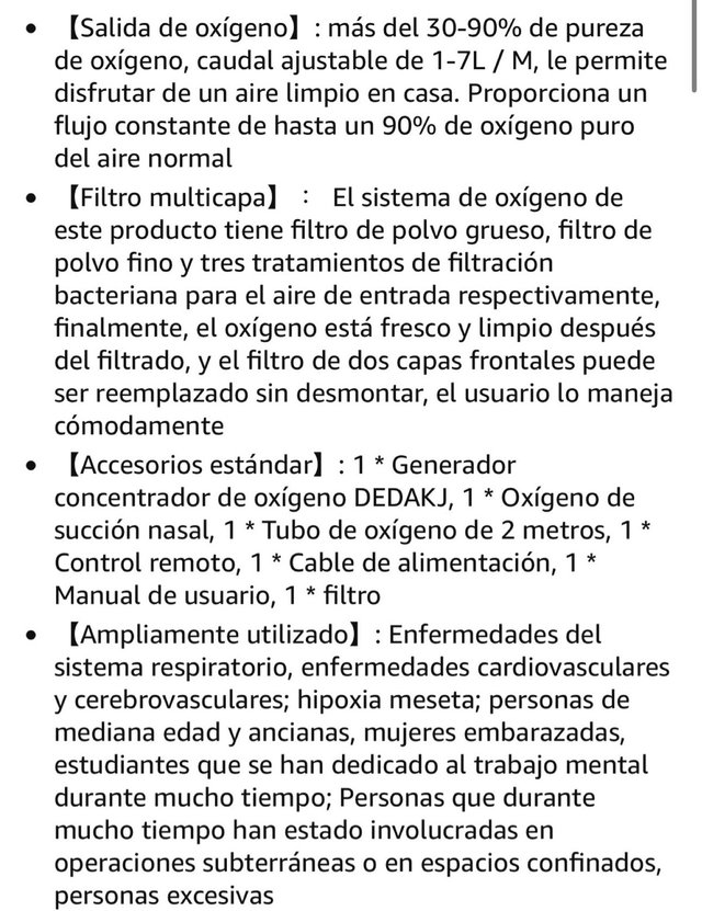 Concentrador de oxígeno portatil Dedakj DE-1A