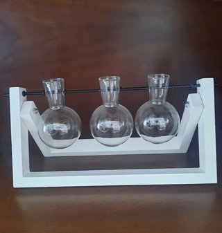 Set 3 Ampolle Vetro con Supporto Legno