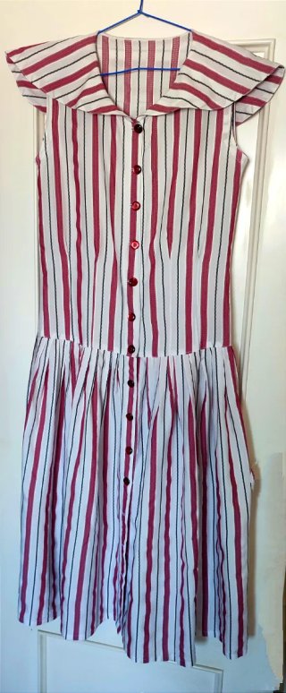 Vestido vintage años 90 cuello babero rayas