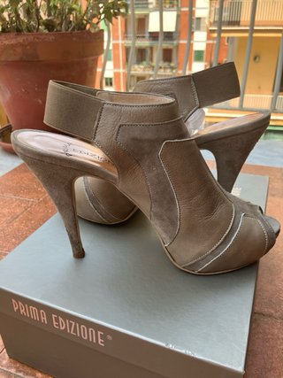Scarpe donna pelle taupe tacco alto peep toe