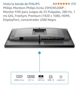 Monitor Philips Evnia 25M2N5200P da 25 Pollici, 280 Hz, 1 ms GtG, FreeSync Premium