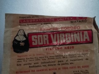 Antiguo envoltorio Parche Poroso Sor Virginia