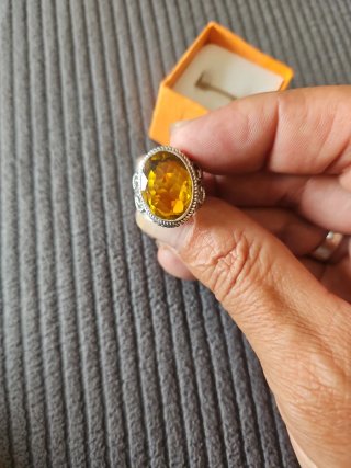 Anillo Plata 925 con Piedra Amarilla Ovalada