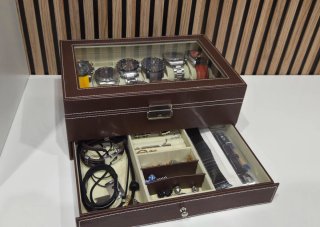 Espositore per Orologi in Pelle Marrone