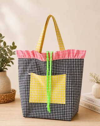 Bolso Tote Shopper Mediano Negro y Amarillo