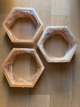 3 Scaffali Esagonali in Legno di Rovere Massello