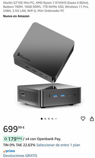 Mini PC Glorlin GT105 Ryzen 7 16GB RAM 1TB nuevo