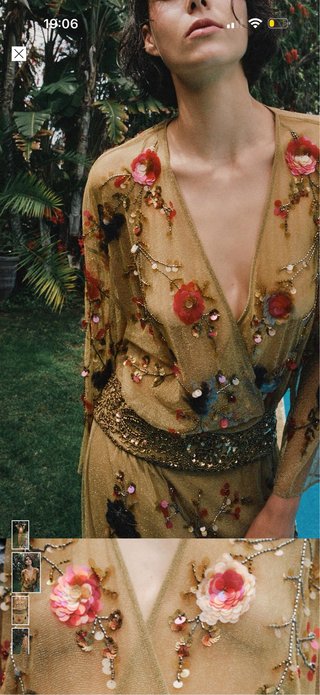 Vestido largo bordado oro y multicolor