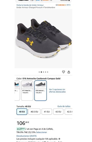 Zapatillas Under Armour Charged Pursuit 4 Talla 40