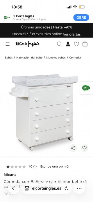Cambiador de bebé con bañera mi cuna.