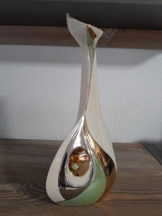 Jarrón de porcelana Galos beige y dorado