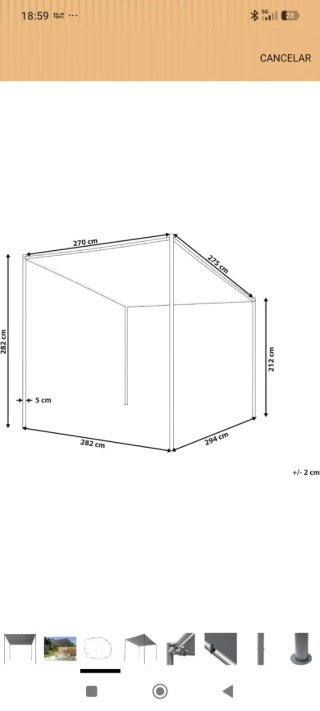 Pergola/gazebo in metallo e tela grigia