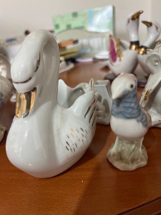 Pack figuras porcelana cisnes, búho, gato